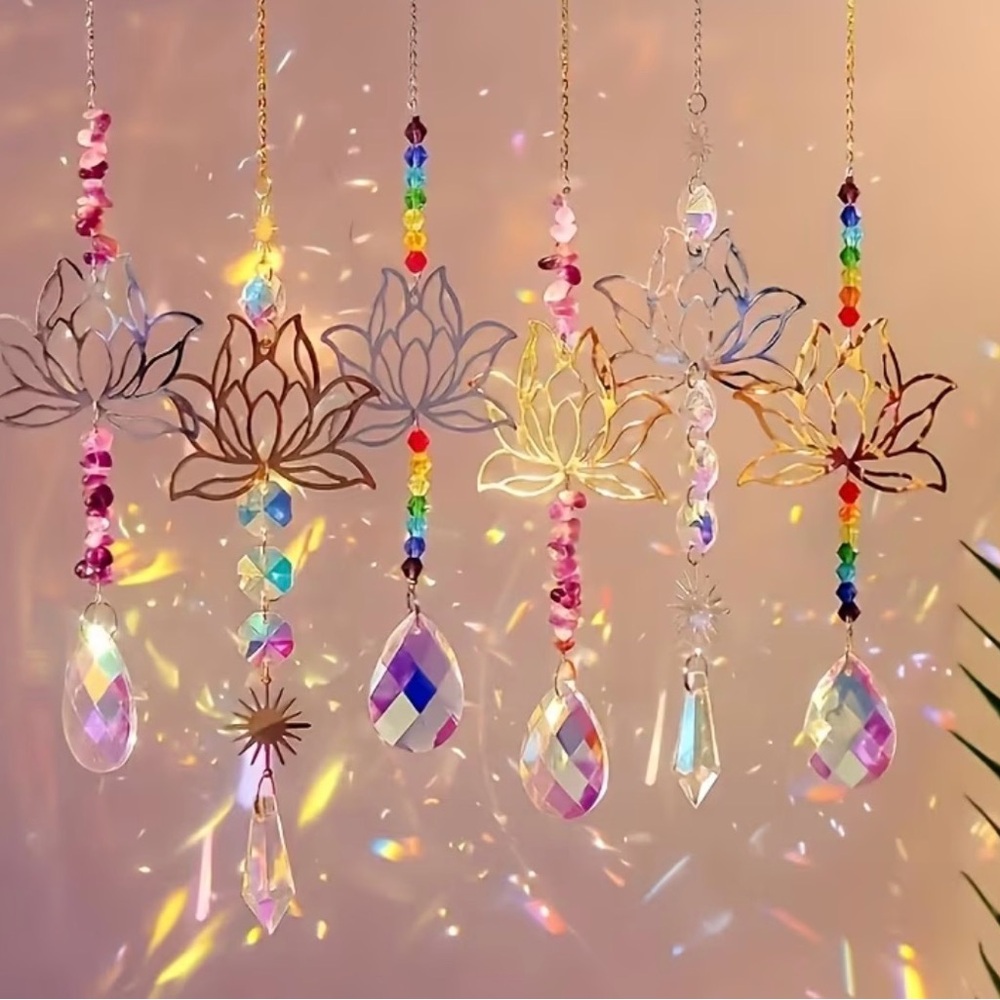 Lotus Crystal Sun Catcher Hanging Decorations - Gold & Iridescent - Picture 8 of 11